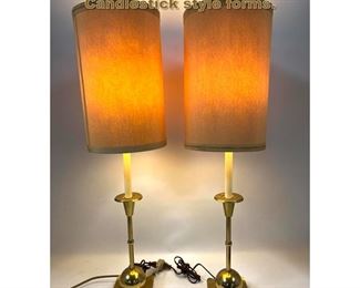 Lot 2042 Heavy Brass Modernist Lamps. Candlestick style forms. 