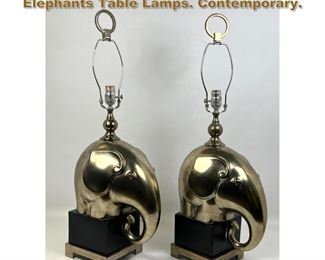 Lot 2046 Pr Silver Gilt Stylized Figural Elephants Table Lamps. Contemporary. 