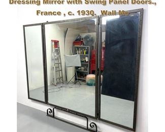 Lot 2055 Extra Large Handwrought Trifold Dressing Mirror with Swing Panel Doors., France , c. 1930. Wall Mo