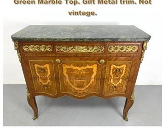 Lot 2056 French style Inlaid Commode. Green Marble Top. Gilt Metal trim. Not vintage. 