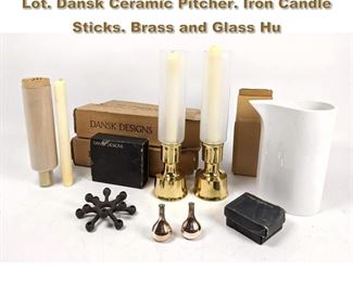 Lot 2065 Collection of DANSK Danish Design Lot. Dansk Ceramic Pitcher. Iron Candle Sticks. Brass and Glass Hu