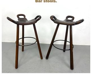 Lot 2067 Pair of spanish three leg Tall Bar stools. 