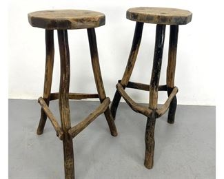 Lot 2069 Pr primitive french wood stools