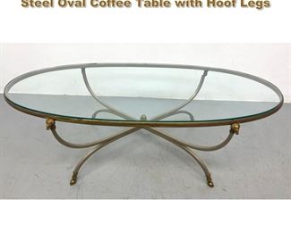 Lot 2072 Maison Jansen Style Brass and Steel Oval Coffee Table with Hoof Legs