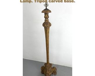 Lot 2073 Gilt Carved Wood Italian style Floor Lamp. Tripod carved base.