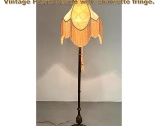 Lot 2076 Decorative Brass Floor Lamp. Vintage Fabric Shade with chainette fringe. 