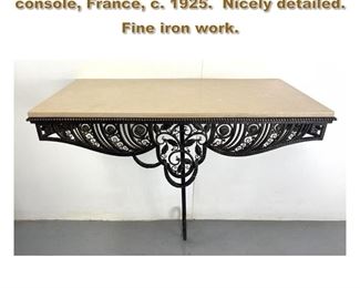 Lot 2078 Good Intricate Handwrought iron console, France, c. 1925. Nicely detailed. Fine iron work. 