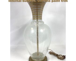 Lot 2079 Large Blown Glass Table Lamp. Internal bubbles. Gilt line paint trim