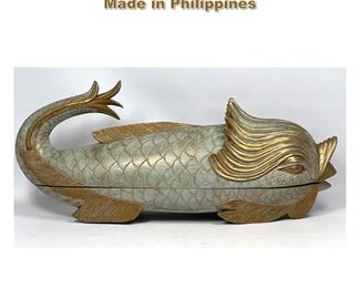 Lot 2080 Large Carved wood Fish Form Box. Made in Philippines 