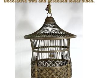 Lot 2081 Vintage Brass Bird Cage. Decorative trim and screened lower sides.