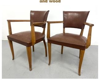 Lot 2084 Pr french deco chairs leather and wood