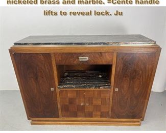 Lot 2105 Buffet by Jules Cayette Rosewood, nickeled brass and marble. Cente handle lifts to reveal lock. Ju