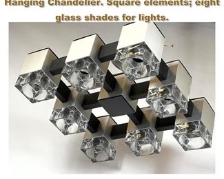 Lot 2108 Gaetano Sciolari style Modernist Hanging Chandelier. Square elements eight glass shades for lights.