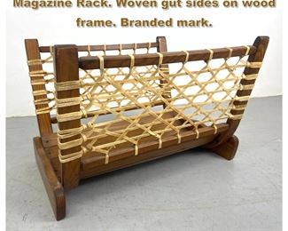 Lot 2111 VERMONT Snowshoe style Magazine Rack. Woven gut sides on wood frame. Branded mark. 