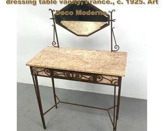 Lot 2113 Handwrought iron and marble dressing table vanity, France., c. 1925. Art Deco Moderne. 