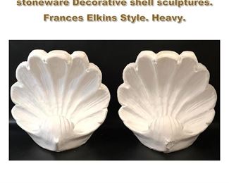 Lot 2114 Pair Heavy White Plaster coated stoneware Decorative shell sculptures. Frances Elkins Style. Heavy. 