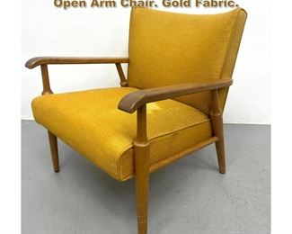 Lot 2118 Upholstered Mid Century Modern Open Arm Chair. Gold Fabric. 
