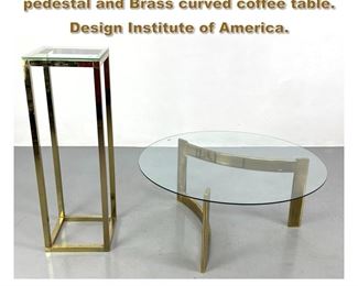 Lot 2119 2pcs Brass Tables. DIA style pedestal and Brass curved coffee table. Design Institute of America. 