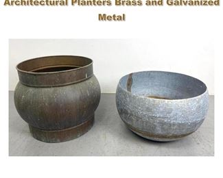 Lot 2125 2 Contemporary Outdoor Architectural Planters Brass and Galvanized Metal