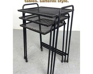 Lot 2138 3pc Outdoor wrought iron nesting tables. salterini style. 