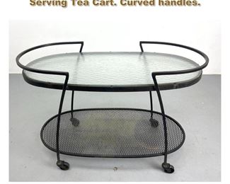 Lot 2142 Modernist Black Iron Rolling Serving Tea Cart. Curved handles. 