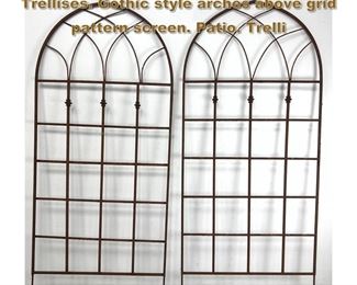 Lot 2144 Pr Arched Top Outdoor Garden Trellises. Gothic style arches above grid pattern screen. Patio. Trelli
