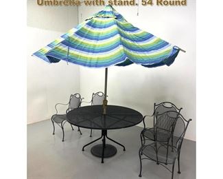 Lot 2146 Iron Patio Set. 4 Chairs, Table, Umbrella with stand. 54 Round