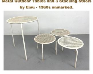 Lot 2151 Rene Malaval Style Perforated Metal Outdoor Tables and 3 Stacking Stools by Emu 1960s unmarked. 