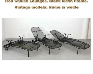 Lot 2154 3pc RUSSELL WOODARD Sculptural Iron Chaise Lounges. Black Mesh Frame. Vintage models frame is welde