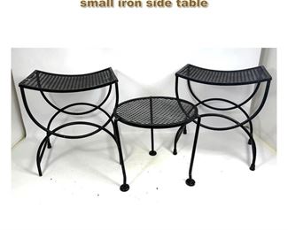 Lot 2155 3pcs 2 Wrought iron stools and a small iron side table