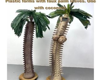 Lot 2160 2pc Figural Palm Tree Props. Plastic forms with faux palm leaves. One with coconuts. 