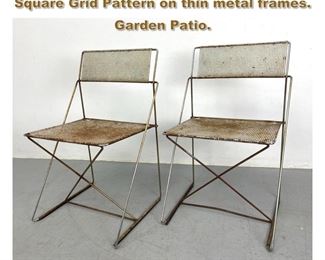 Lot 2161 Pr Outdoor Metal Side Chairs. Square Grid Pattern on thin metal frames. Garden Patio. 