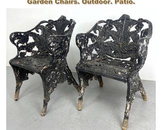 Lot 2172 Pr Antique Fern Pattern Cast Iron Garden Chairs. Outdoor. Patio. 
