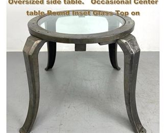 Lot 2179 Very heavy Steel industrial Oversized side table. Occasional Center table Round Inset Glass Top on
