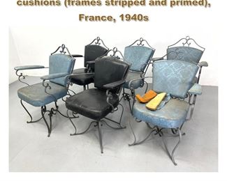 Lot 2185 Set of 6 French iron chairs with cushions frames stripped and primed, France, 1940s