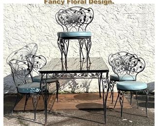 Lot 2197 7pc wrought iron, patio dining set. Fancy Floral Design. 