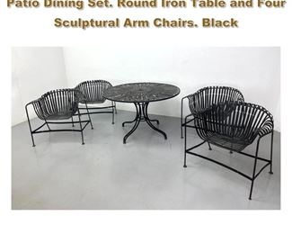 Lot 2205 5pc RUSSELL WOODARD Outdoor Patio Dining Set. Round Iron Table and Four Sculptural Arm Chairs. Black