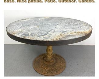 Lot 2210 Zinc top garden table with iron base. Nice patina. Patio. Outdoor. Garden. 