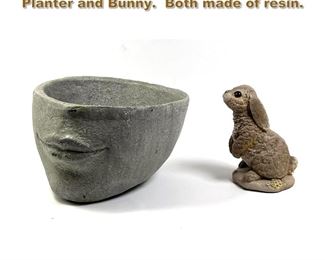 Lot 2212 2pc Outdoor Garden. Face Lips Planter and Bunny. Both made of resin. 