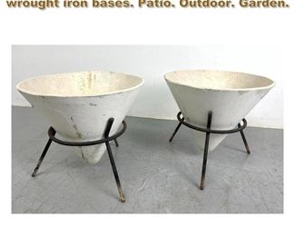Lot 2213 Pr Willy Guhl Cone Planters on wrought iron bases. Patio. Outdoor. Garden. 