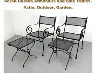 Lot 2218 Mid Century Modern Salterini Style Scroll Garden Armchairs and Side Tables. Patio. Outdoor. Garden. 