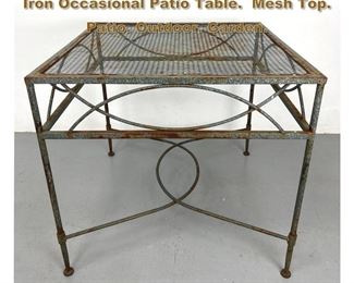Lot 2220 Square Mario Papperzini attributed Iron Occasional Patio Table. Mesh Top. Patio. Outdoor. Garden. 