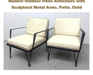 Lot 2222 Pair Wrought Iron Mid Century Modern Outdoor Patio Armchairs with Sculptural Metal Arms. Patio. Outd