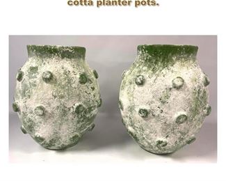 Lot 2230 Pair bumpy greenish glaze terra cotta planter pots. 