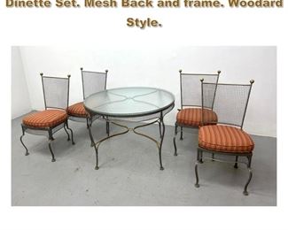 Lot 2233 Decorator Iron and Glass Dining Dinette Set. Mesh Back and frame. Woodard Style. 