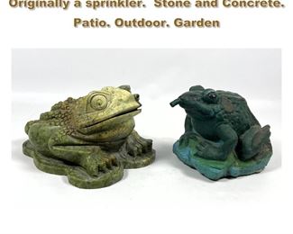 Lot 2238 2pc Figural Frog Sculptures. One Originally a sprinkler. Stone and Concrete. Patio. Outdoor. Garden
