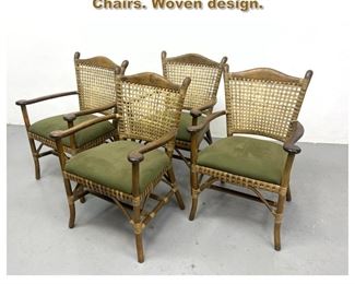 Lot 2239 Set 4 McGuire Style Rattan Arm Chairs. Woven design. 