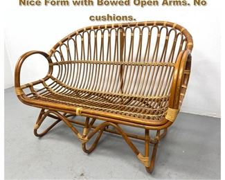 Lot 2251 Bamboo Rattan Love Seat Sofa. Nice Form with Bowed Open Arms. No cushions. 