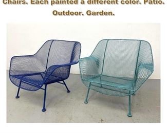 Lot 2254 Pair Russell Woodard Wide Lounge Chairs. Each painted a different color. Patio. Outdoor. Garden. 
