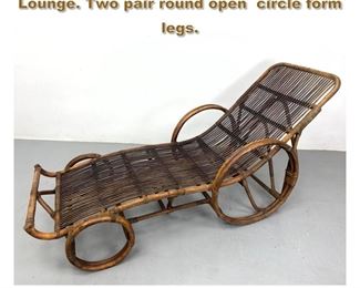 Lot 2255 Vintage Woven Rattan Chaise Lounge. Two pair round open circle form legs. 